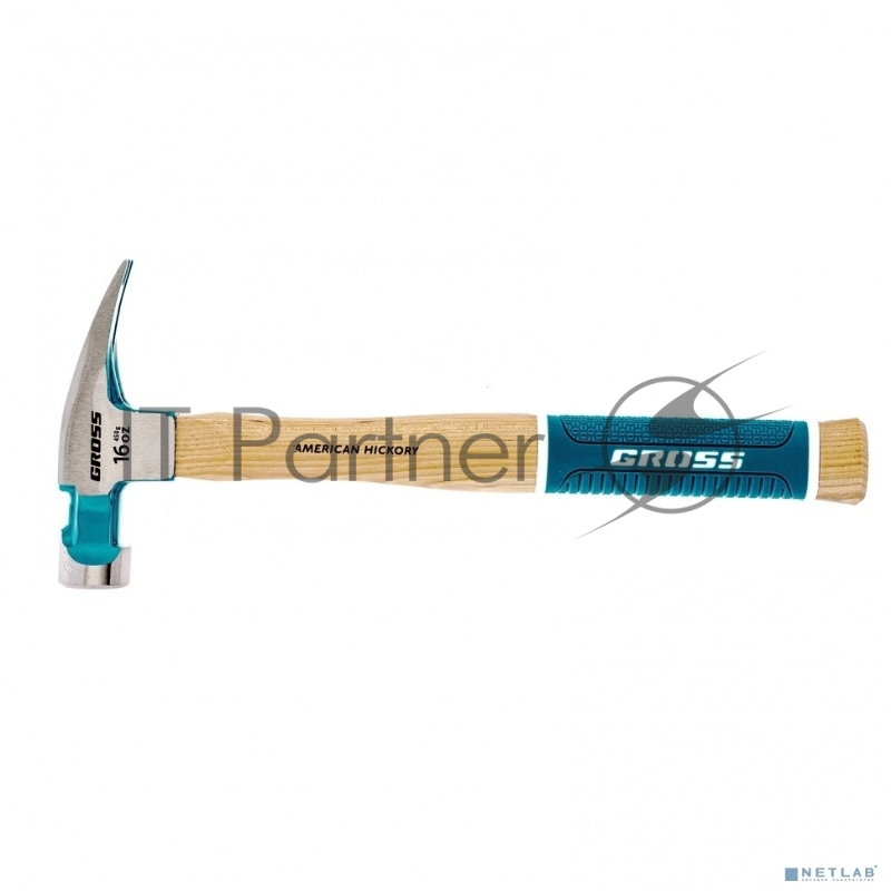 Молоток-гвоздодер GROSS American hickory 450г, угол 75, магнит, обрезиненная рукоятка 10418