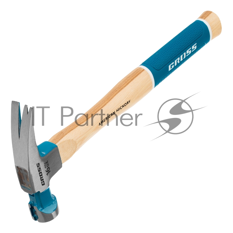 Молоток-гвоздодер GROSS American hickory 450г, угол 75, магнит, обрезиненная рукоятка 10418