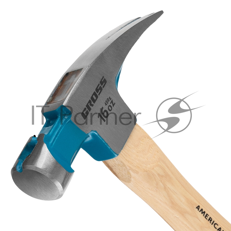 Молоток-гвоздодер GROSS American hickory 450г, угол 75, магнит, обрезиненная рукоятка 10418