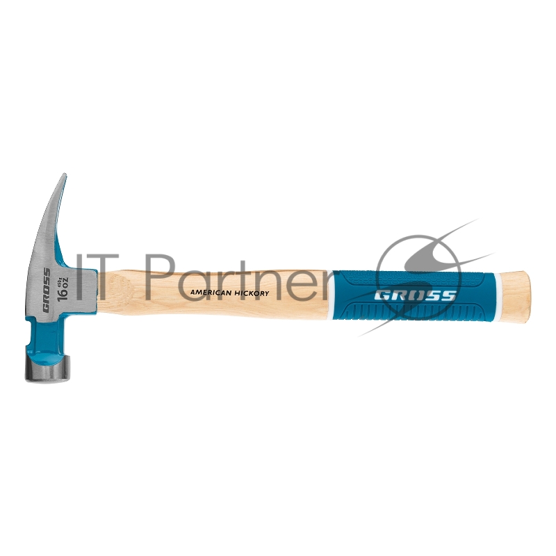 Молоток-гвоздодер GROSS American hickory 450г, угол 75, магнит, обрезиненная рукоятка 10418