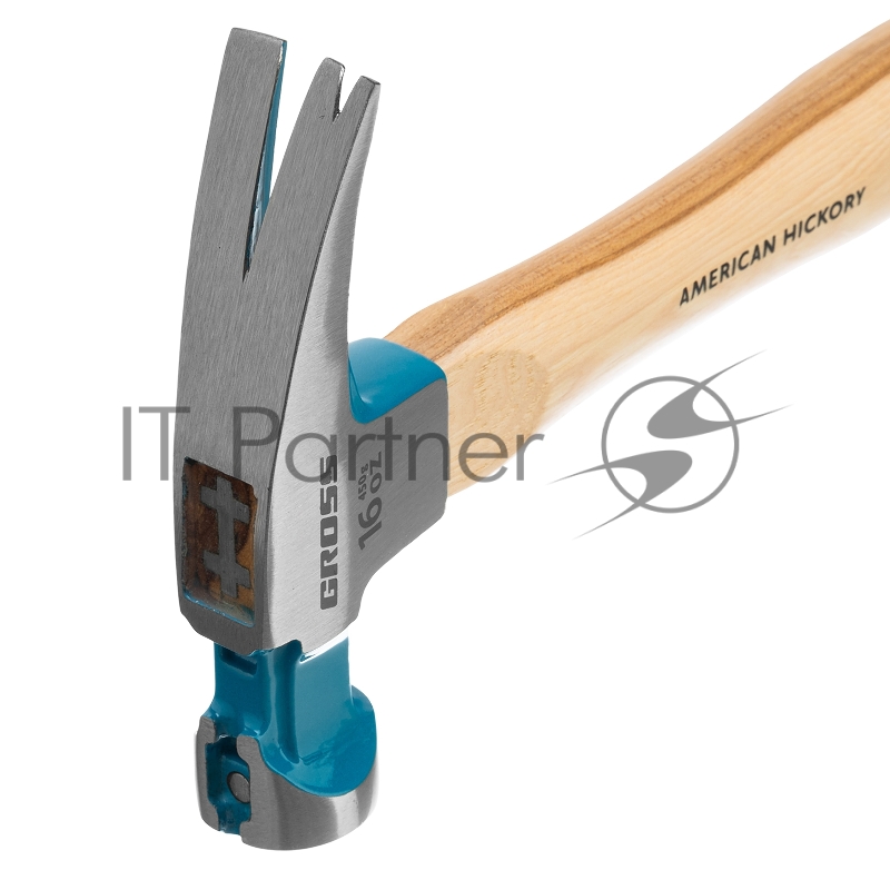 Молоток-гвоздодер GROSS American hickory 450г, угол 75, магнит, обрезиненная рукоятка 10418