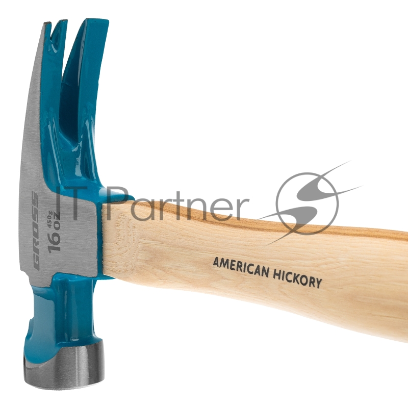 Молоток-гвоздодер GROSS American hickory 450г, угол 75, магнит, обрезиненная рукоятка 10418
