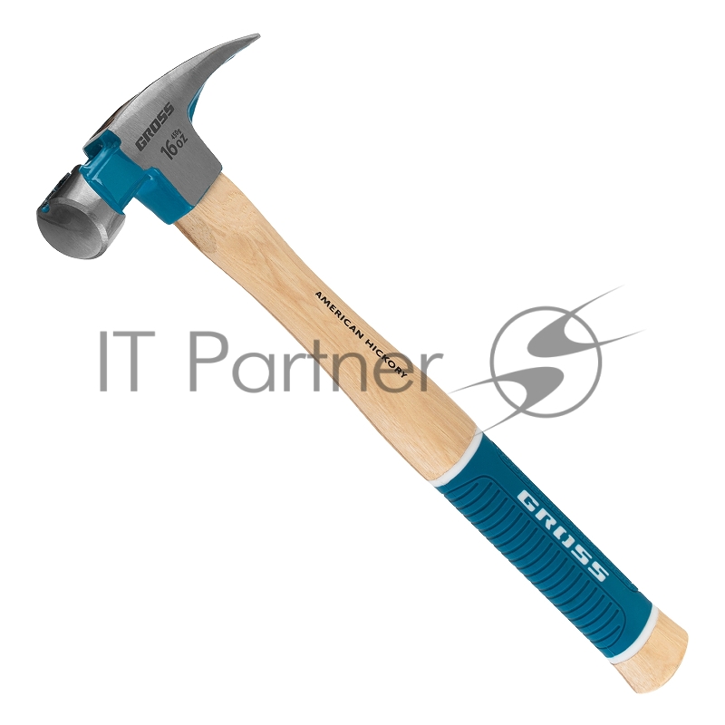Молоток-гвоздодер GROSS American hickory 450г, угол 75, магнит, обрезиненная рукоятка 10418