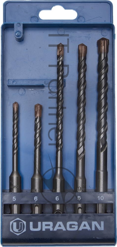 Набор буров URAGAN по бетону, хвостовик SDS-Plus, 5x110 6x110 6x160 8x160 10x160мм 5шт 901-25554-H5