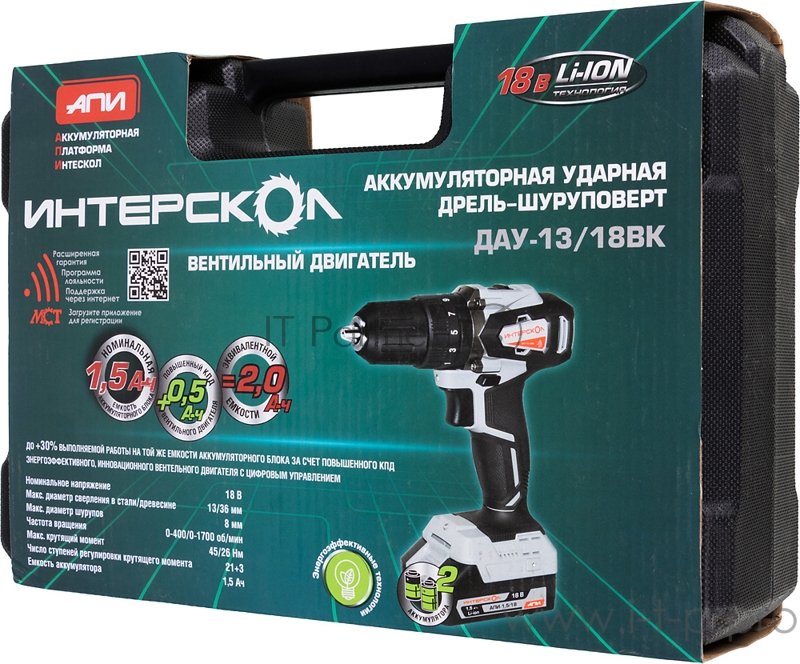 Дрель-шуруповерт ударная Интерскол ДАУ-13/18ВК аккум. патрон:быстрозажимной (кейс в комплекте)