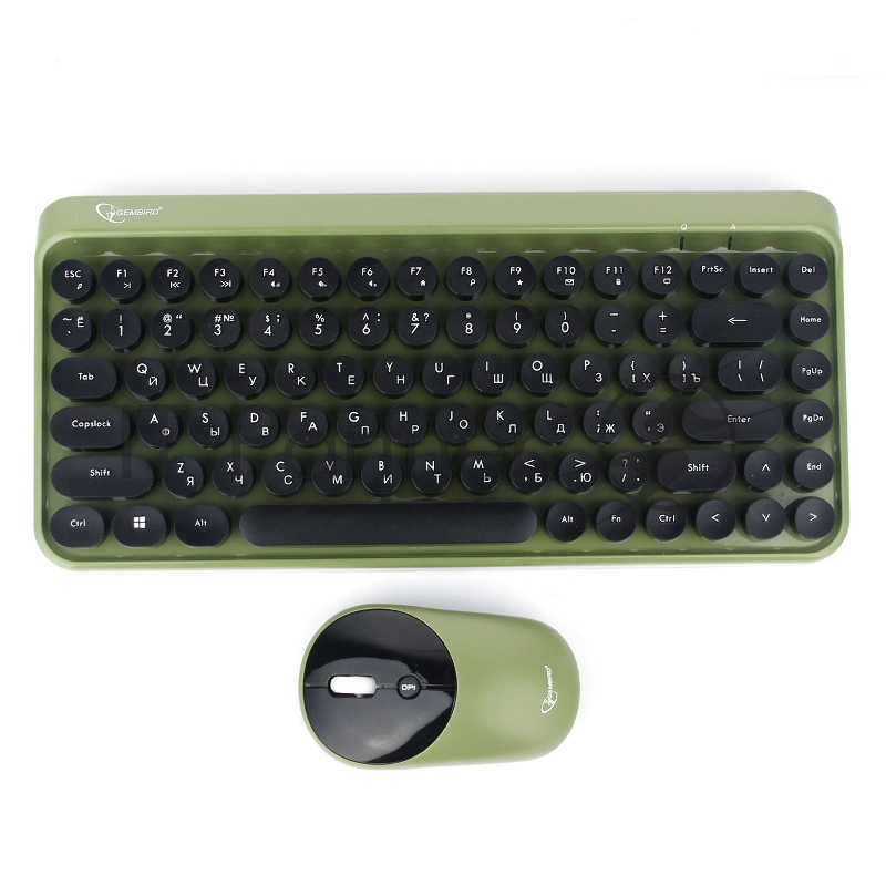 Комплект кл-ра+мышь беспров. Gembird KBS-9001, 2.4ГГц, зел., 78 кл., 1000 DPI, бат.в компл.