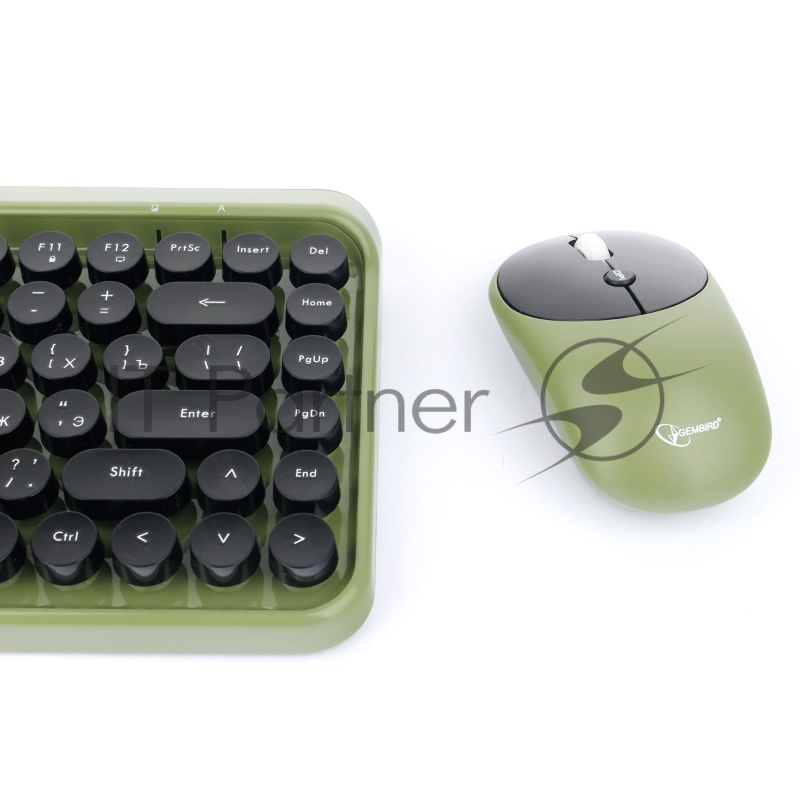 Комплект кл-ра+мышь беспров. Gembird KBS-9001, 2.4ГГц, зел., 78 кл., 1000 DPI, бат.в компл.