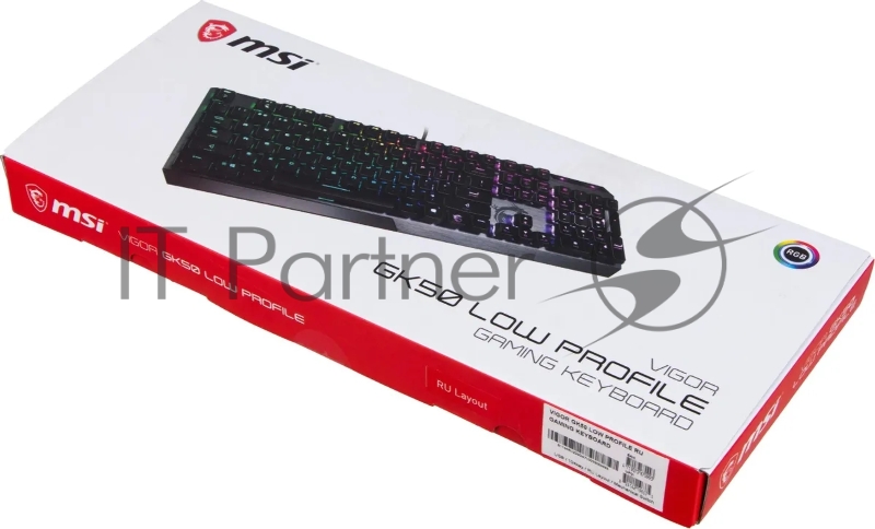 Клавиатура MSI VIGOR GK50 LOW PROFILE RU механическая черный USB Multimedia for gamer LED (подставка для запястий)