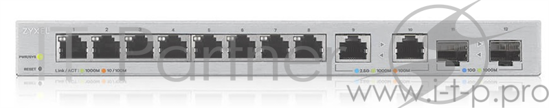 Smart коммутатор Zyxel XGS1210-12, 8xGE, 2x1/2,5GE, 2xSFP+, настольный, бесшумный