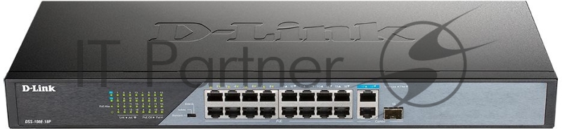 Коммутатор D-Link DSS-100E-18P/A1A 16x100Mb 1G 16PoE 230W неуправляемый