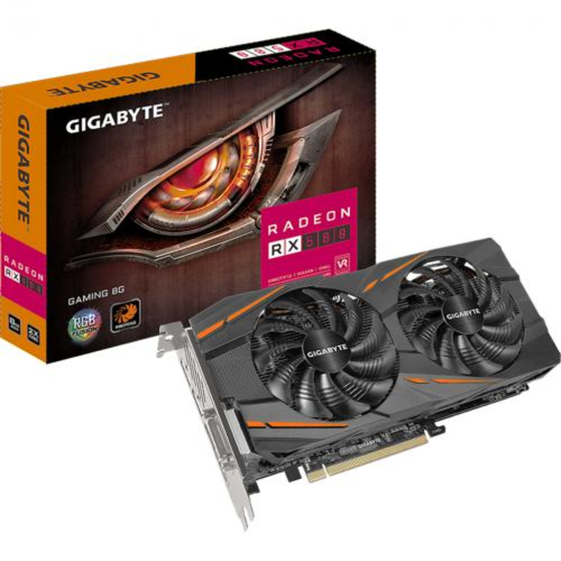 Видеокарта RX 580 Gaming 8G, PCI Express, 8GB, GDDR5, 256bit, DVI+HDMI+3xDP (GV-RX580GAMING-8GD) RTL {10} Rev 2.0