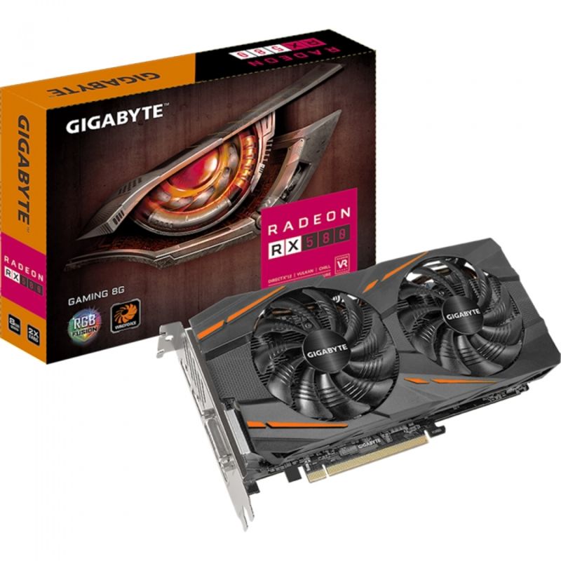 Видеокарта RX 580 Gaming 8G, PCI Express, 8GB, GDDR5, 256bit, DVI+HDMI+3xDP (GV-RX580GAMING-8GD) RTL {10} Rev 2.0