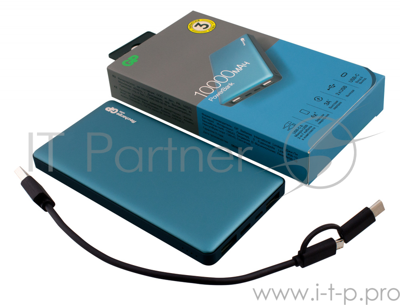 Мобильный аккумулятор GP Portable PowerBank MP10 Li-Pol 10000mAh 2.4A+2.4A+3A синий 2xUSB