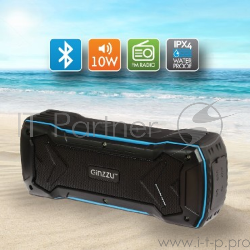 Колонки Ginzzu Ginzzu GM-874В (2х5Вт, 150Гц-18КГц, 1200мАч, Handsfree, AUX, USB-flash, TF-card, FM-радио, waterproof-IPX4)
