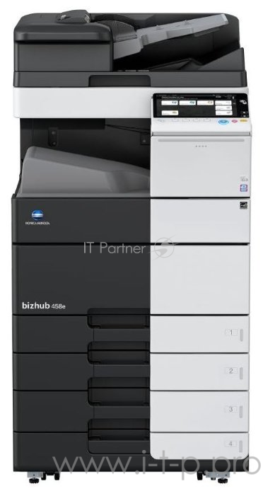 МФУ Konica Minolta bizhub 458e (AA6U021), принтер/сканер/копир, (A3, печать A4-45 стр/мин, A3-22 стр/мин) это базовый блок, опции для полноценной работы преобретаются отдельно. Необходим обязательный запуск устройства сертифицированным сервисным инже