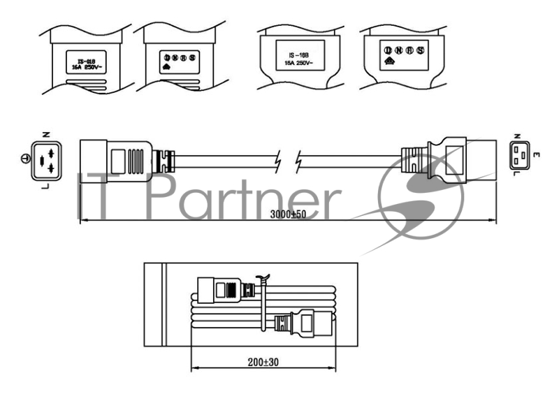 Кабели Силовые Hyperline PWC-IEC19-IEC20-3.0-BK Кабель питания IEC 320 C19 - IEC 320 C20 (3x1.5), 3 м