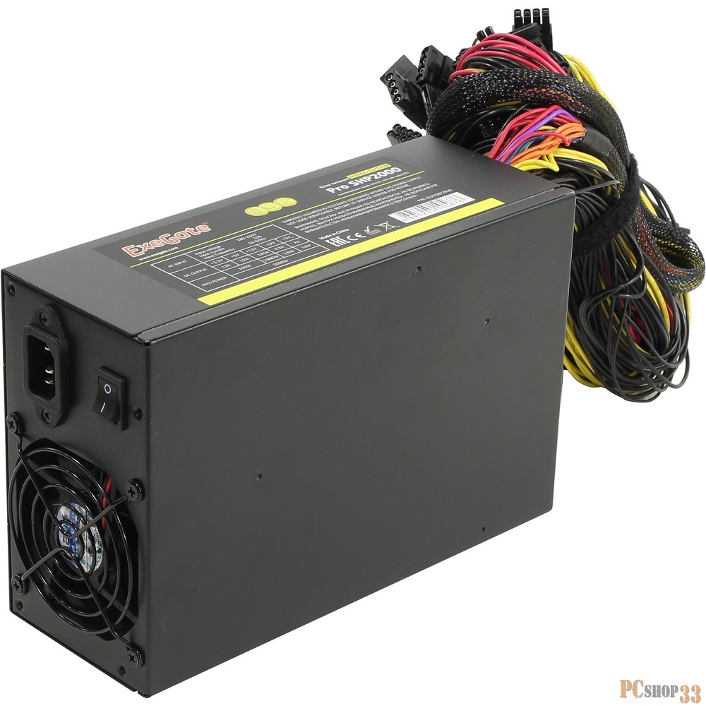 Блок питания Exegate EX270872RUS Блок питания 2000W Exegate Pro SHP2000 mining КПД 88%, ATX, black, APFC, 14cm, 24p+2*(4+4)p, 2*P