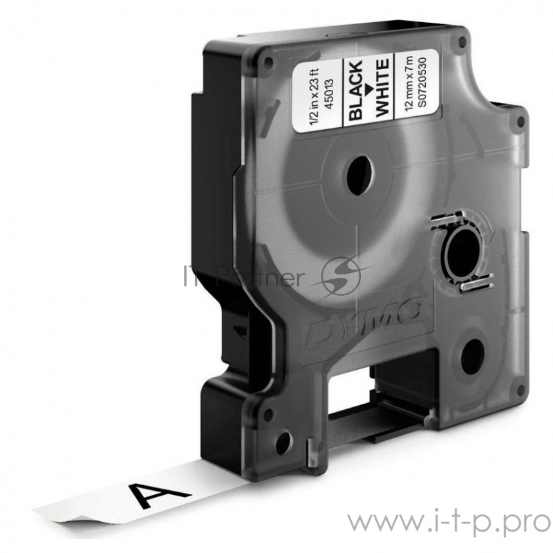 Расходные материалы Картридж с лентой 12 мм х 7 м. , пластик, черный шрифт на белом фоне S0720530