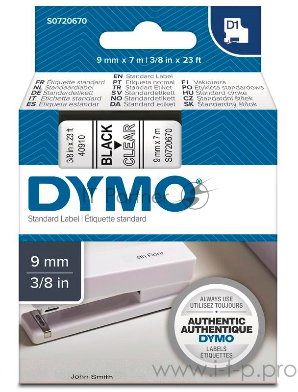 Расходные материалы Картридж с лентой 9 мм х 7 м. , пластик черный шрифт на прозрачном фоне S0720670