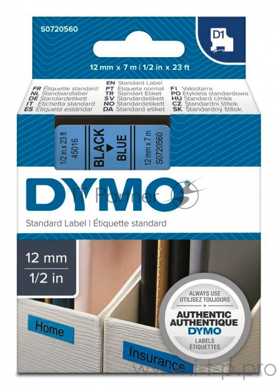 Картридж ленточный Dymo D1 S0720560 голубой/черный для Dymo