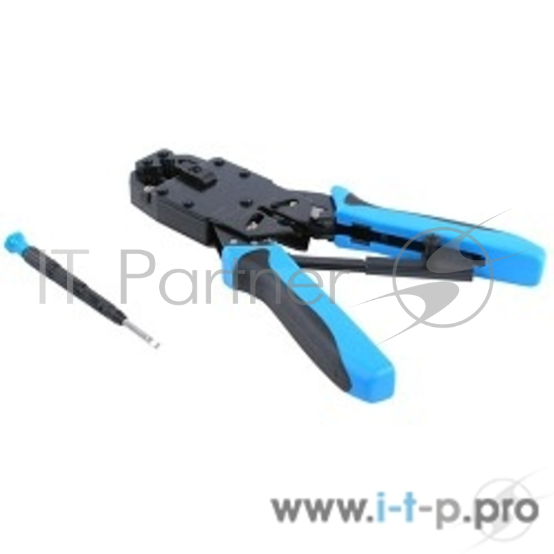 Обжимной инструмент профессиональный Hyperline HT-2008AR Инструмент обжимной для RJ-45, RJ-12, RJ-11 (8P8C, 6P6C, 4P4C), профессиональный, с храповым механизмом