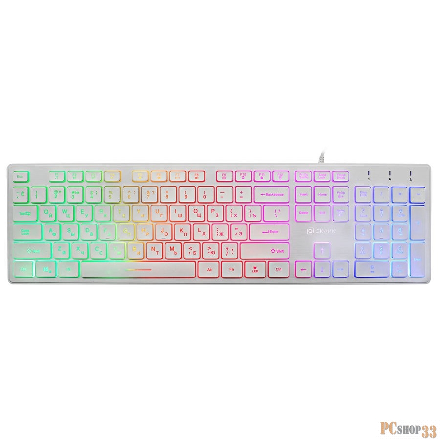 Клавиатура Oklick 550ML белый USB slim Multimedia LED