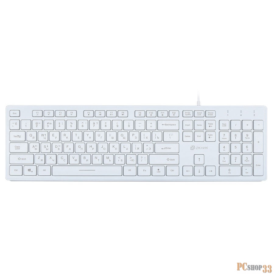Клавиатура Oklick 550ML белый USB slim Multimedia LED