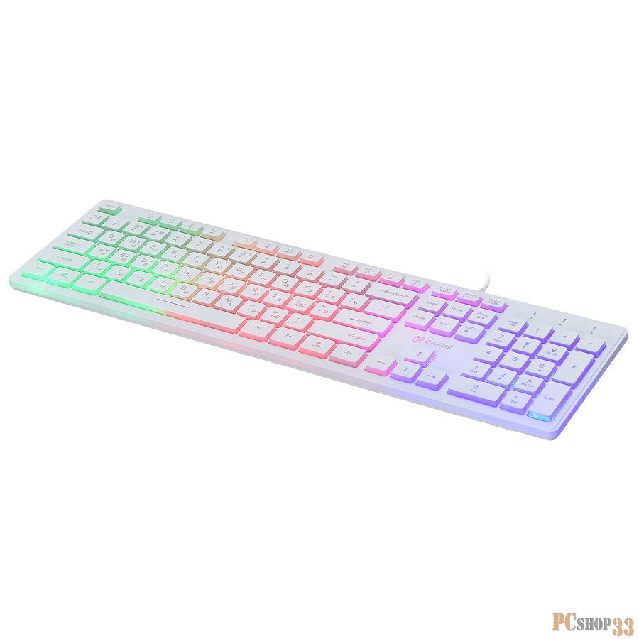 Клавиатура Oklick 550ML белый USB slim Multimedia LED