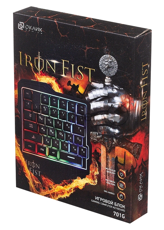 Игровой блок Oklick 701G IRON FIST черный USB for gamer LED (подставка для запястий)