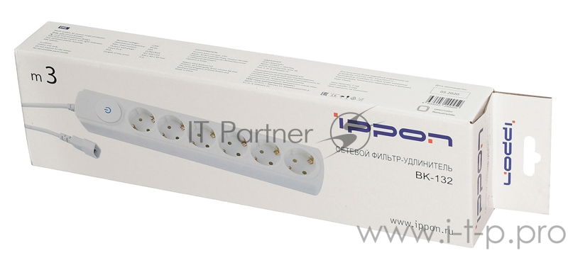 Сетевой фильтр Ippon BK132 3м (6 розеток) белый (коробка)