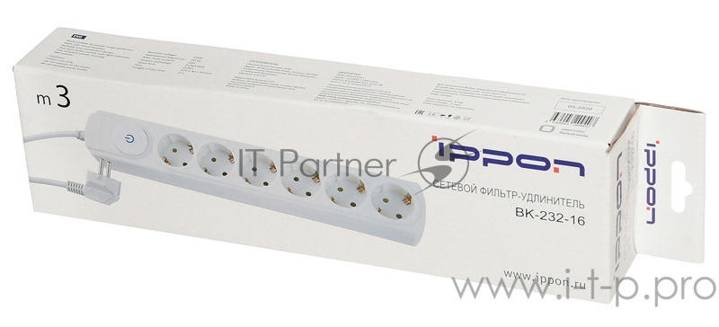 Сетевой фильтр Ippon BK232-16 3м (6 розеток) белый (коробка)