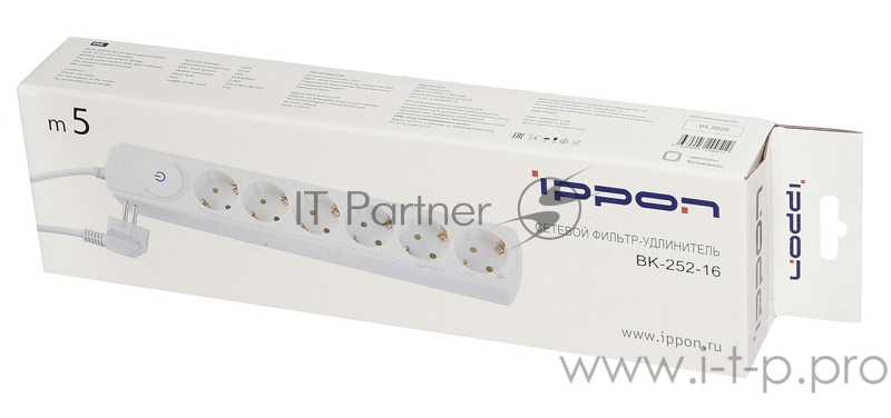 Сетевой фильтр Ippon BK252-16 5м (6 розеток) белый (коробка)
