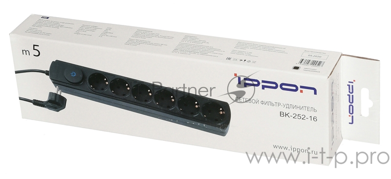 Сетевой фильтр Ippon BK252-16 5м (6 розеток) черный (коробка)