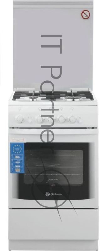 Плита Газовая De Luxe 506040.14г (кр) ЧР белый (стеклянная крышка) реш.чугун