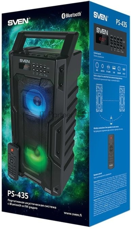 Колонка порт. Sven PS-435 черный 20W 2.0 BT/3.5Jack/USB 10м 2000mAh