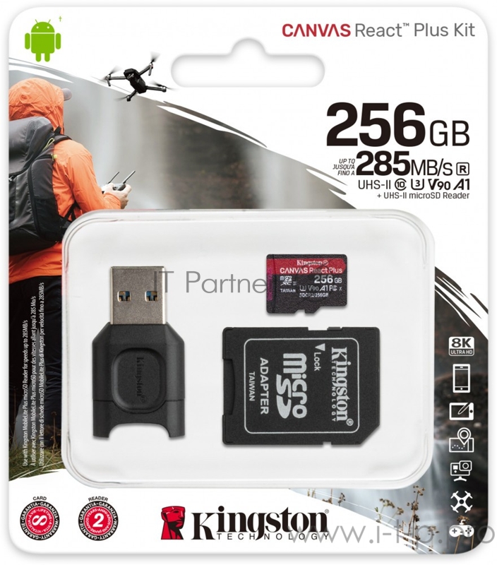Карта памяти Kingston 256GB microSDXC React Plus SDCR2 w/Adapter + MLPM Reader EAN: 740617303414