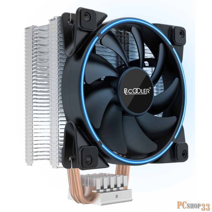 Кулер PCCooler GI-X4B V2 S775/115X/20XX/AM2/AM3/AM4 (24 шт/кор, TDP 145W, 120mm PWM SilentPro Blue LED FAN, 4 тепловые трубки 6мм, 1000-1800RPM, 26.5dBa)