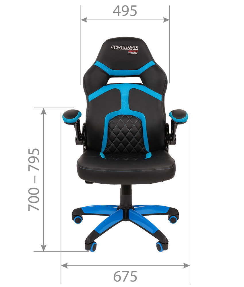 Игровое кресло Chairman game 18 чёрное/голубое (Экокожа/Ткань TW, пластик, газпатрон 3 кл, ролики, механизм качания)