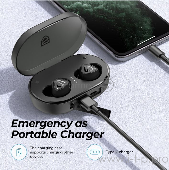 Наушники SoundPEATS TWS TrueShift2 Bluetooth 5.0, 3000мАч,d6.0мм, IPX7,черный