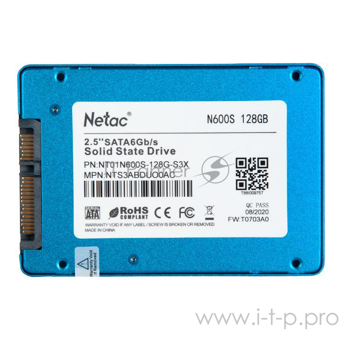 Накопитель SSD 2.5 Netac 128Gb N600S Series <NT01N600S-128G-S3X> Retail (SATA3, up to 510/440MBs, 3D TLC, 7mm)