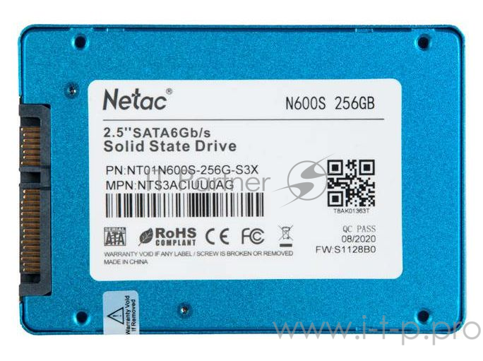 Накопитель SSD 2.5 Netac 256Gb N600S Series <NT01N600S-256G-S3X> Retail (SATA3, up to 540/490MBs, 3D TLC, 7mm)