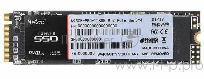 Накопитель SSD M.2 Netac 128Gb N930E Pro Series <NT01N930E-128G-E4X> Retail (PCI-E 3.1 x4, up to 970/650MBs, 3D TLC/QLC, NVMe 1.3, 22х80mm)