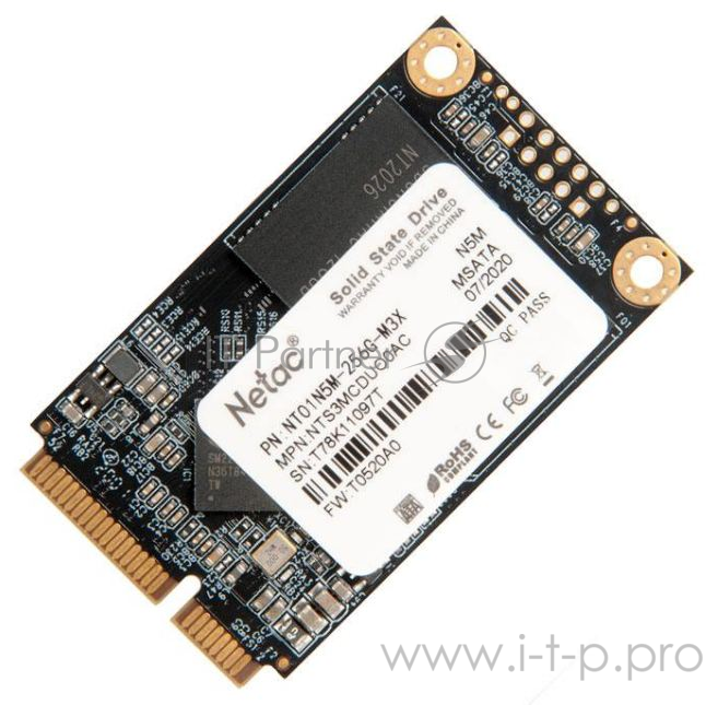 Накопитель SSD mSATA Netac 256Gb N5M Series <NT01N5M-256G-M3X> Retail (SATA3, up to 540/490MBs, 3D TLC)