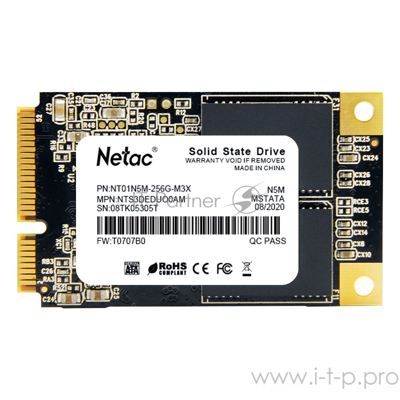 Накопитель SSD mSATA Netac 256Gb N5M Series <NT01N5M-256G-M3X> Retail (SATA3, up to 540/490MBs, 3D TLC)