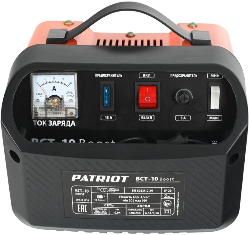 Устройство пуско-зарядное PATRIOT BCT-10 Boost 220В±15% 200Вт 12В зарядmax8.5А 20-100А/ч 4.3кг