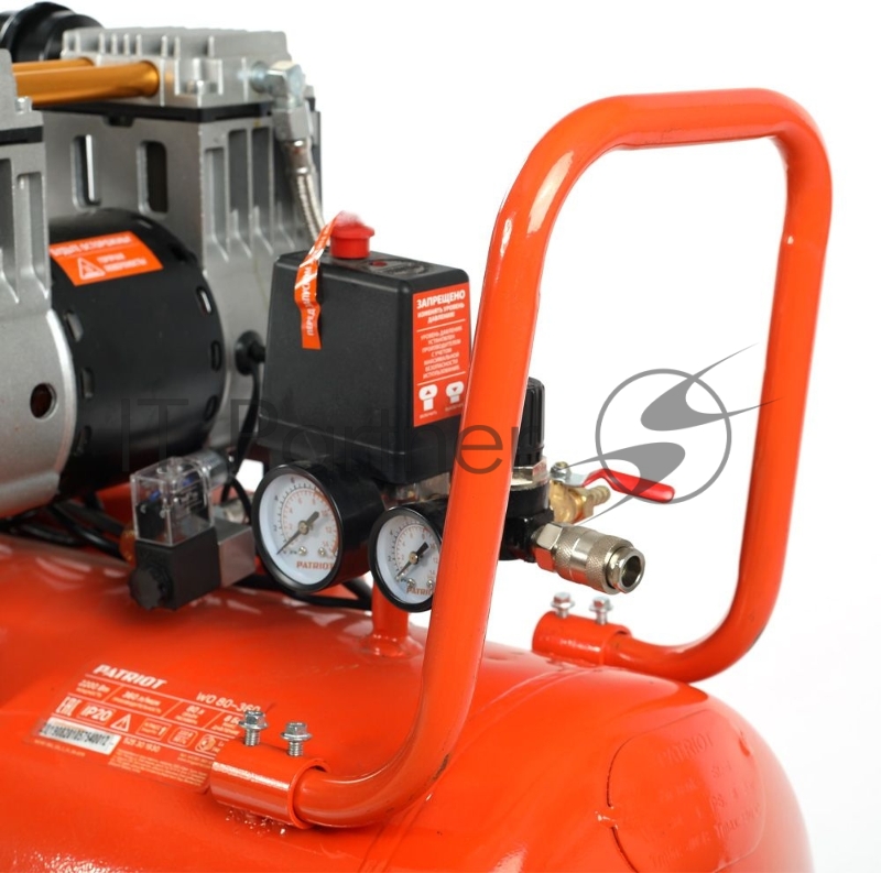 Компрессор Patriot поршневой безмасляный WO 80-360, 360 л/мин, 8 бар, 2200 Вт, 80 л, быстросъем и елочка с вентилем