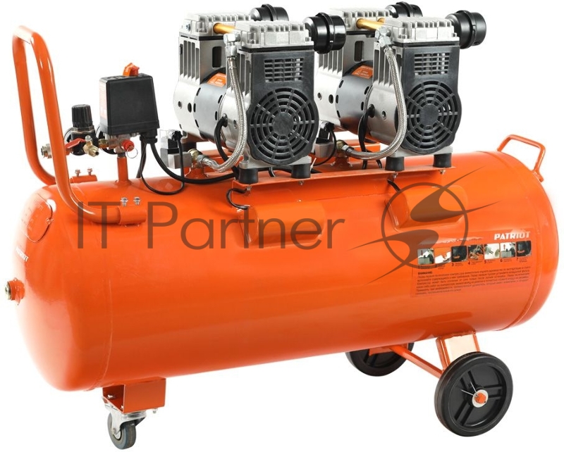 Компрессор Patriot поршневой безмасляный WO 80-360, 360 л/мин, 8 бар, 2200 Вт, 80 л, быстросъем и елочка с вентилем