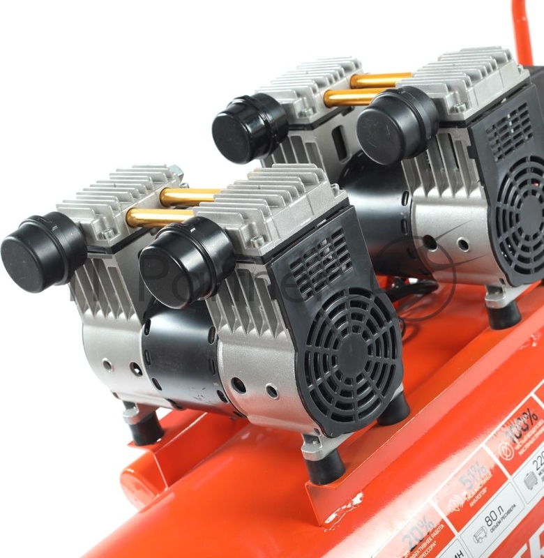 Компрессор Patriot поршневой безмасляный WO 80-360, 360 л/мин, 8 бар, 2200 Вт, 80 л, быстросъем и елочка с вентилем