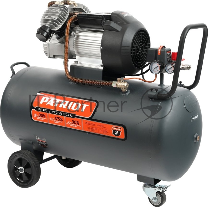 Компрессор Patriot поршневой масляный Professional 100-400, 400 л/мин, 8 бар, 2200 Вт, 100 л, быстросъемный 1/4 + елочка