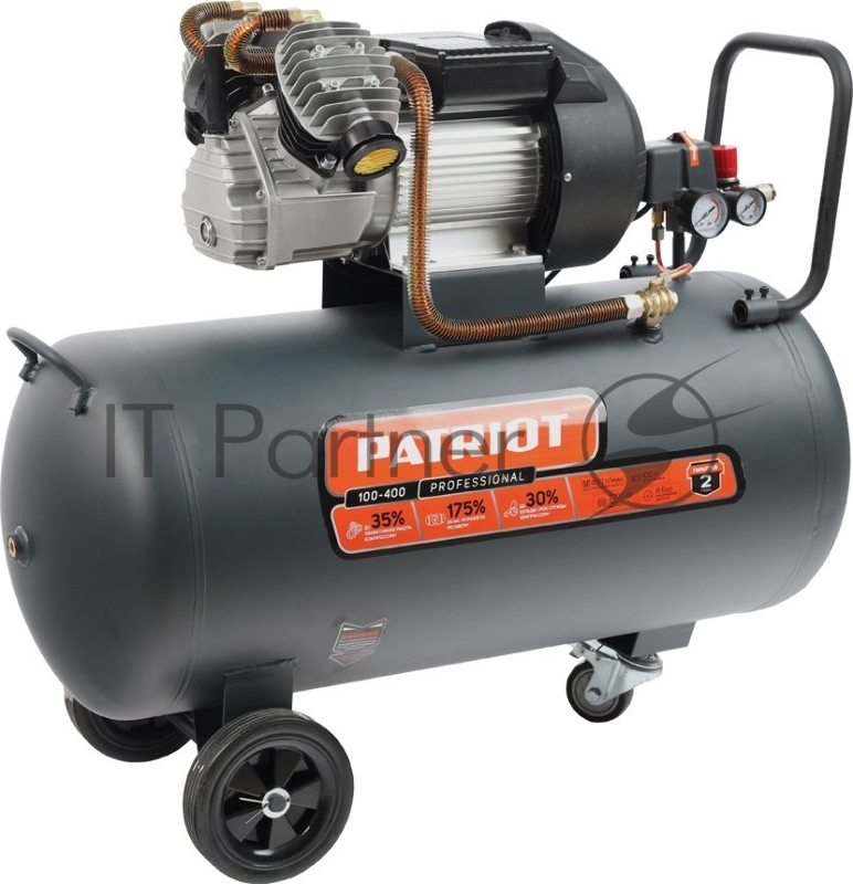Компрессор Patriot поршневой масляный Professional 100-400, 400 л/мин, 8 бар, 2200 Вт, 100 л, быстросъемный 1/4 + елочка